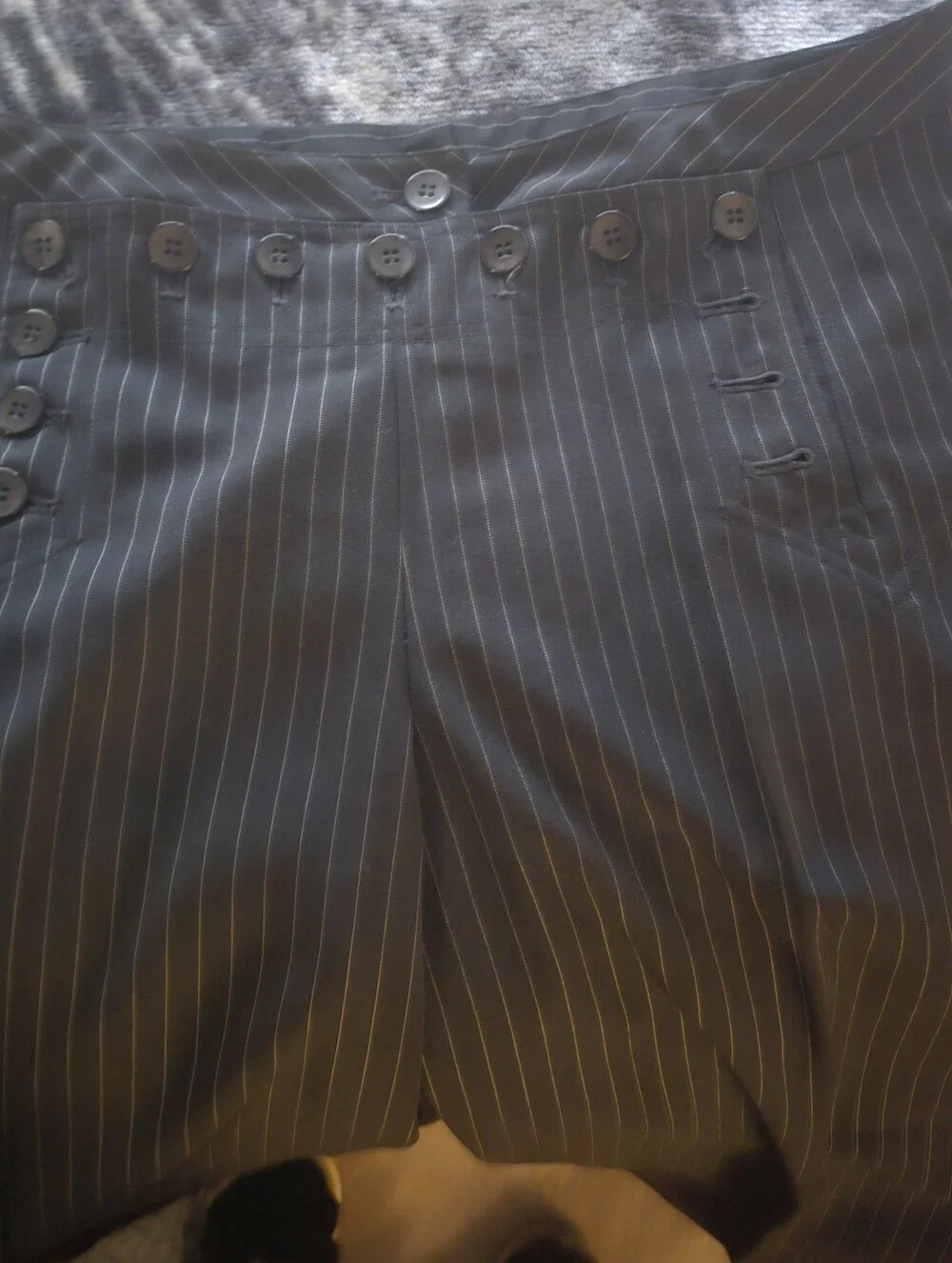 Womens  Pinstripe Suit Pants - Black with White Pinstripes